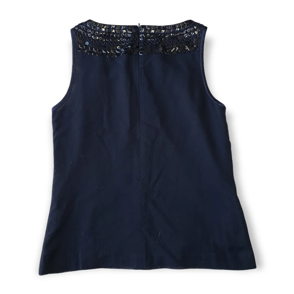 TORY BURCH Wool Bateau Neckline sequin Top navy 6 - Picture 2 of 8